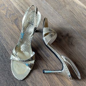 Stuart Weitzman gold snake strappy heel